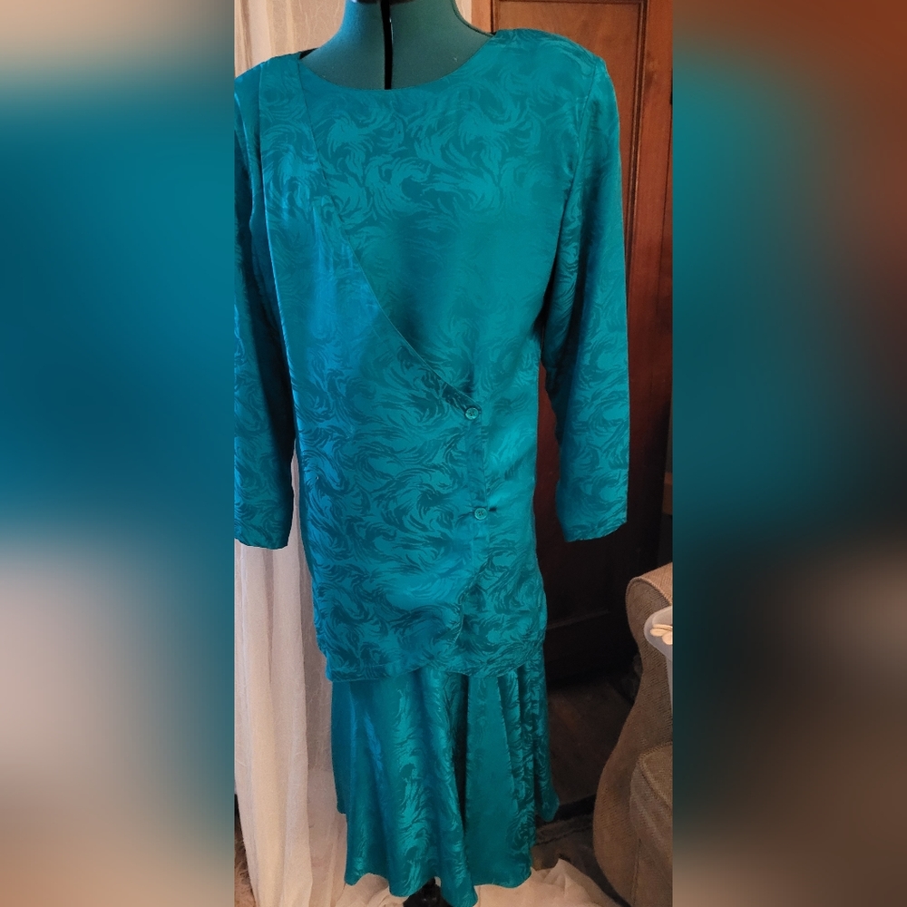 Argenti St Patricks Kelly Green Silk Cocktail Wedding Dress Sz 8
